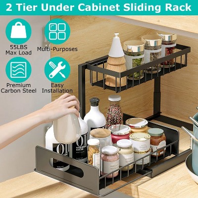 LunaLulink 2 Tier Under Sink Organizers Pull Out Under Cabinet Basket Storage Shelf Sliding Drawer for Kitchen Bathroom