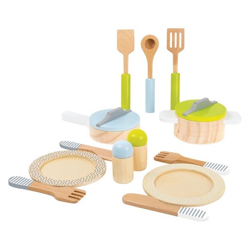 Teamson Kids - Little Chef Frankfurt Wooden Cookware Play Kitchen Accessories - Green