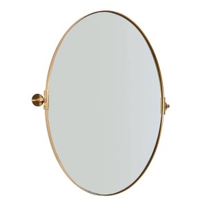 ANDY STAR 20 Inch Tall by 30 Inch Wide Oval Tilting Modern Floating Vanity Mirror with Rounded Edges and Adjustable Wall Mounts, Brushed Gold - 1 of 4