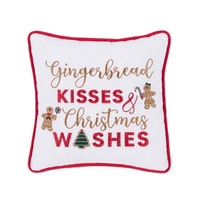 C&F Home 10" x 10" "Gingerbread Kisses and Christmas Wishes" Sentiment with Gingerbread Men Cotton Small Petite Accent Throw Pillow.