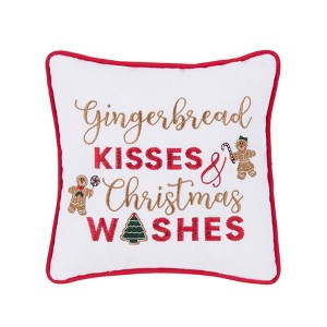 C&F Home 10" x 10" "Gingerbread Kisses and Christmas Wishes" Sentiment with Gingerbread Men Cotton Small Petite Accent Throw Pillow. - 1 of 4