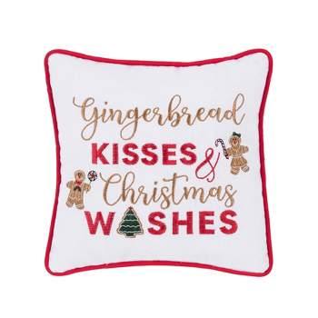 C&F Home 10" x 10" "Gingerbread Kisses and Christmas Wishes" Sentiment with Gingerbread Men Cotton Petite Accent Throw Pillow.