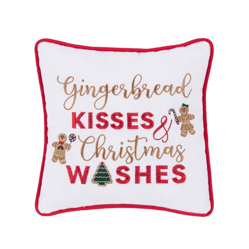 C&F Home 10" x 10" "Gingerbread Kisses and Christmas Wishes" Sentiment with Gingerbread Men Cotton Petite Accent Throw Pillow., 1 of 5