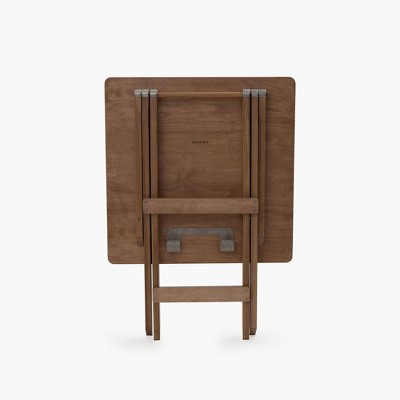Honey Brown Birch Wood Folding Patio Table with Copper Accents