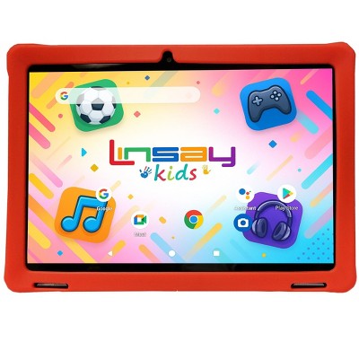 LINSAY 10.1"Octa Core  256GB Storage Android 15 Tablet with Red Kids Defender Case