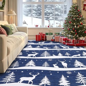 Christmas Area Rug, Washable Non Slip Holiday Carpet with Xmas Tree Reindeer Snowflake, Low Pile Accent Rug for Home - 1 of 4
