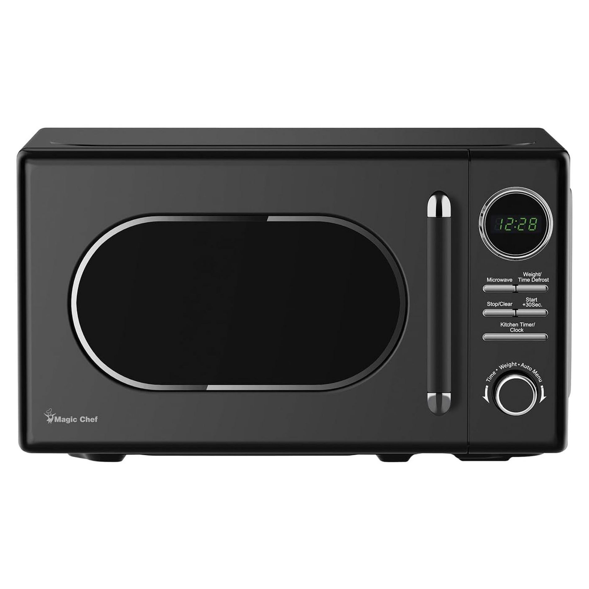 Magic Chef 0.7 Cubic Feet 700 Watt Small Classic Retro Touch Countertop Microwave w/ 10 Power Levels, 9 Auto Cook Menus, and Glass Turntable, White