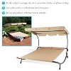Sunnydaze Outdoor Double Chaise Lounge Bed with Canopy Shade and Headrest Pillows, Beige - 2 of 4