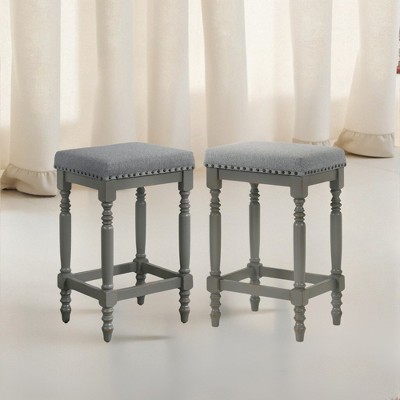 KWPZQEB Counter Height Bar Stools Set of 2, 26-Inch Barstools with Fabric Padded Seat & Turned Legs, Rustic Wooden Barstools for Kitchen Island