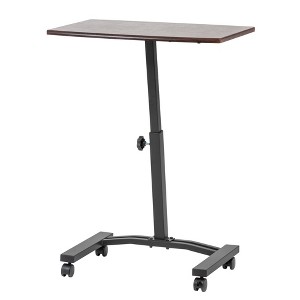 IRIS USA Single Table Height Adjustable Mobile Laptop Cart, Ergonomic Standing Desk Rolling Workstation Podium Stand from 20.4" to 33" Tall, Brown - 1 of 4