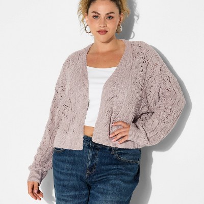 Women's Long Sleeve Shawl Collar Open Work Cardigan - Wild Fable™