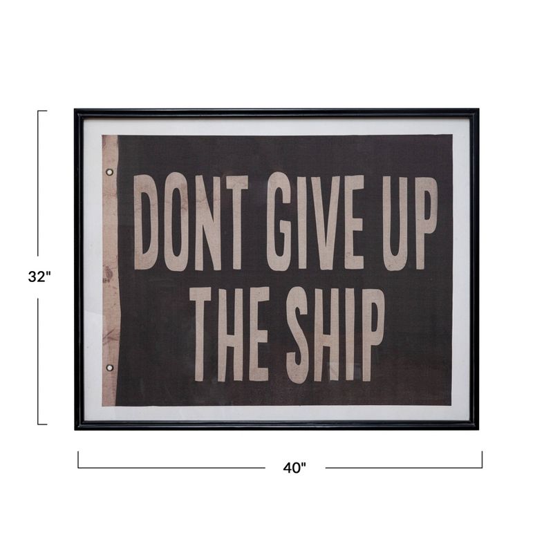 &#34;Don&#39;t Give Up&#34; Wood Framed Glass Wall Decor with Vintage Reproduction Flag Black - Storied Home, 3 of 5