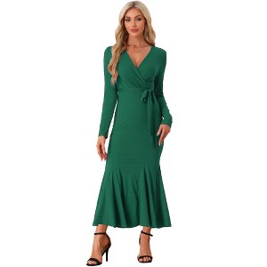 Allegra K Women's Floor Length Fishtail Bodycon Mermaid Long Maxi Dress with Belt - 1 of 4