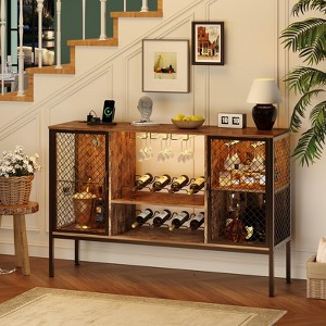 Coucheta industrial Coffee Bar Cabinet - Wood Cabinet with LED Lights, Power Outlets, Glass Holders & Storage for Home, Dining & Living Room - 1 of 4