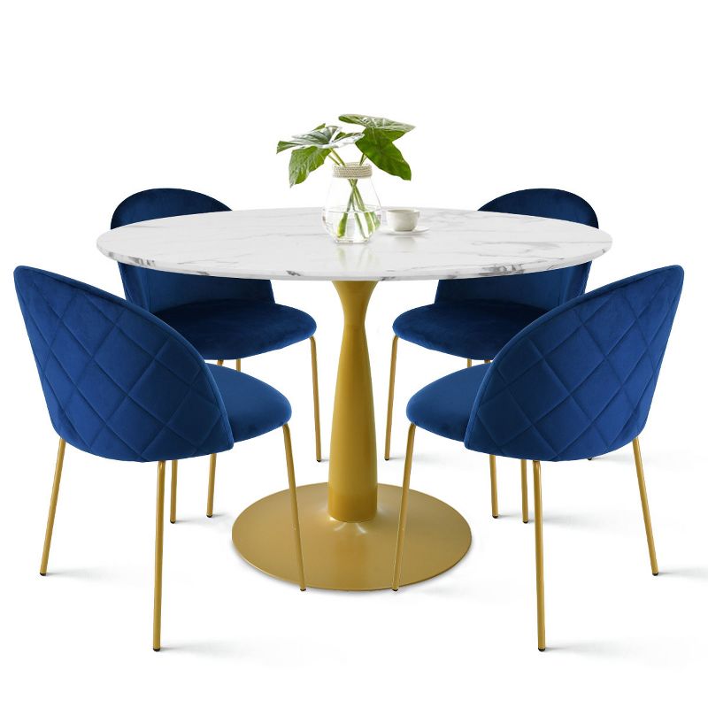 40'' Harris Round Artificial Marble Top Pedestal Modern Dining Table Gold Base- The Pop Maison, 3 of 9