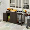 Outsunny Outdoor Grill Table with Stainless Steel Sink and Drainage, Grill Cart with Foldable Side Table, Cabinet, Wheel - 2 of 4