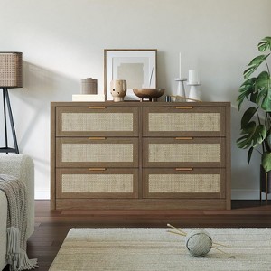 Acekool 53" Rattan Dresser, 6 Drawer Boho Chest with Metal Handles, Storage Cabinet & TV Stand for Bedroom or Living Room - 1 of 4