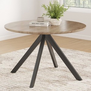 Mid-Century Dining Table for 4-6 Person,47" Round Wooden Dining Tabletop and Metal Frame for Kitchen,Dining Room,Living Room - 1 of 4