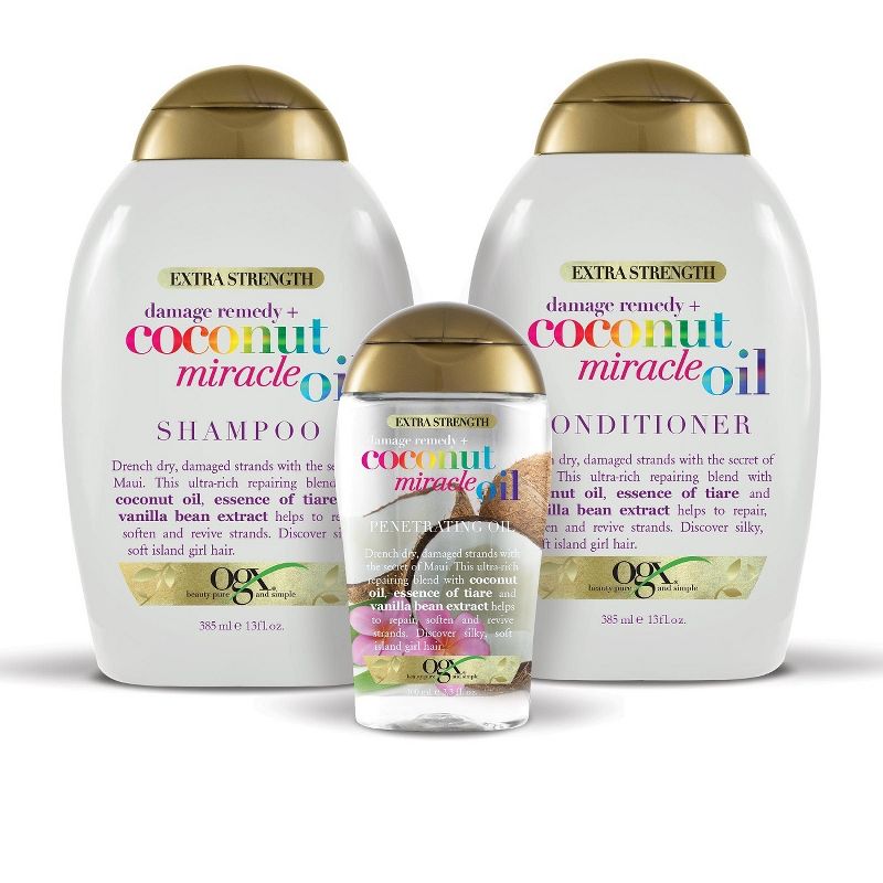 OGX Extra Strength Damage Remedy + Coconut Miracle Oil Conditioner for Dry, Frizzy Hair - 13 fl oz, 4 of 7
