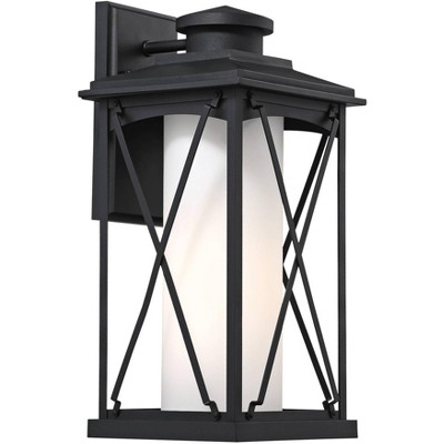Minka Lavery Modern Outdoor Wall Light Fixture Matte Black 18" Etched Opal Glass Shade for Post Exterior Deck Porch Yard Patio