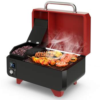 Costway Portable Tabletop Pellet Grill Outdoor Smoker BBQ w/Digital Control System Red\Black