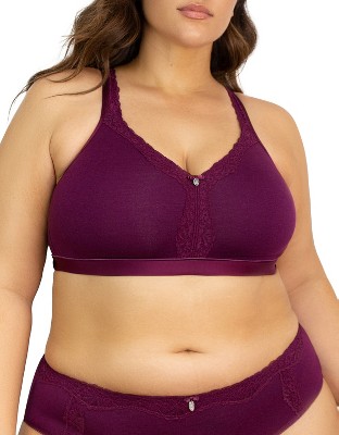 Curvy Couture Women's Cotton Luxe Unlined Wireless Bra Purple Velvet 46ddd  : Target