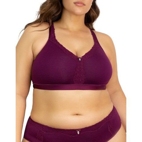 Curvy Couture Women's Cotton Luxe Unlined Wireless Bra Purple