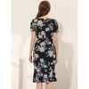 Allegra K Women's Floral Scoop Neck Ruffle Hem Fishtail Midi Dress - 4 of 4