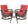3-Piece Swivel Rocking Patio Chairs Set with 2 360-Degree Swivel Rocking Chairs and Tempered Glass Table, Bistro Set With Thickened Cushions - 2 of 4