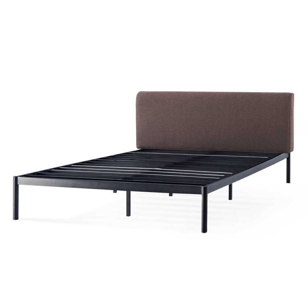 Photos - Bed Best Price Mattress Queen Bree Metal Platform  with Curved Upholstered Headboard Black: Polyester, No Box Spring Needed