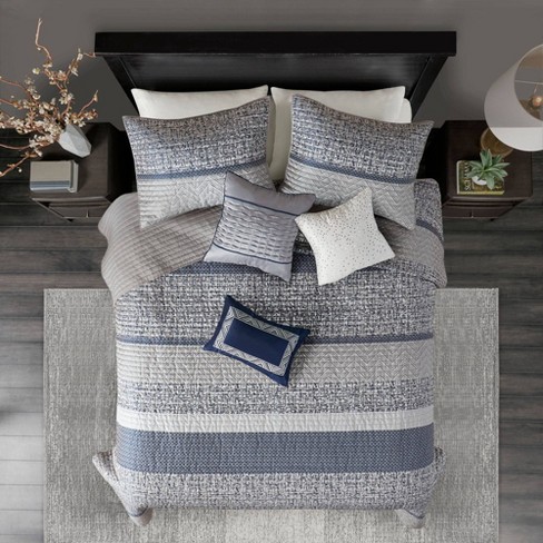 Shop 5 Piece Jacquard Bedspread Set with Throw Pillows Navy, Coverlet