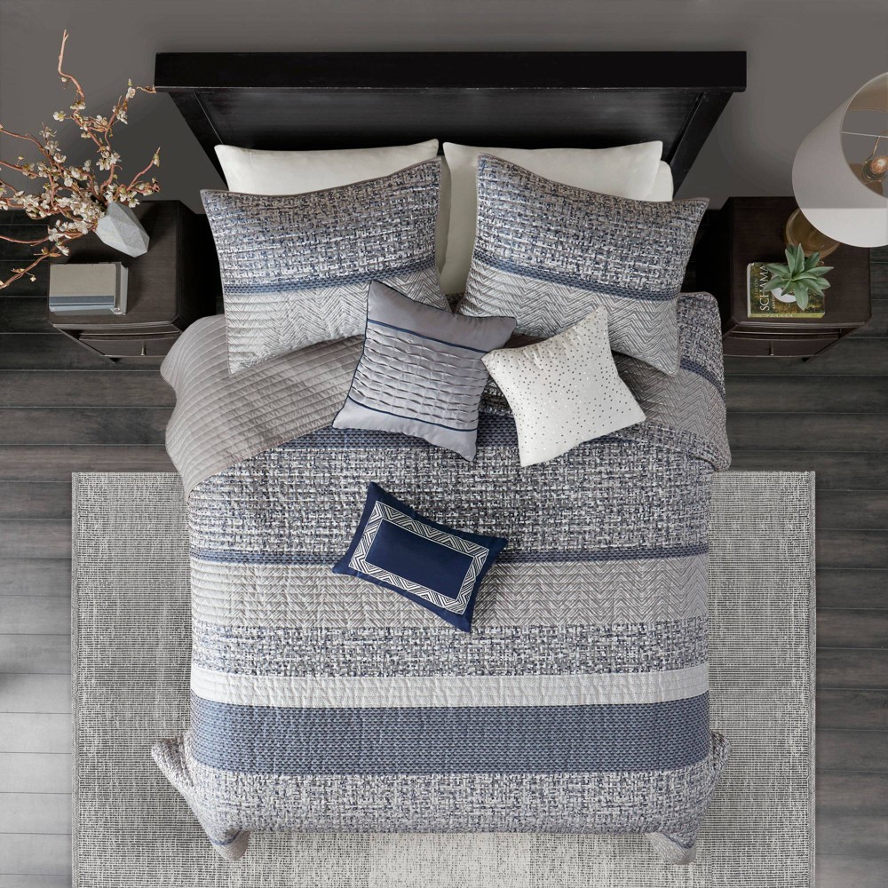 Photos - Duvet 6pc Full/Queen Harmony Jacquard Coverlet Set - Navy