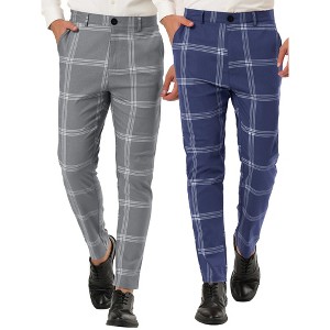 Lars Amadeus Men's Slim Fit Checked Patterned Business Trousers 2 Packs - 1 of 4