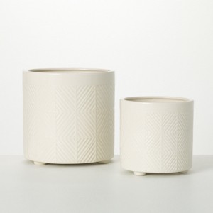 Sullivans 8" & 6" Diamond-Textured Footed Pots Set of 2, Cream - 1 of 4