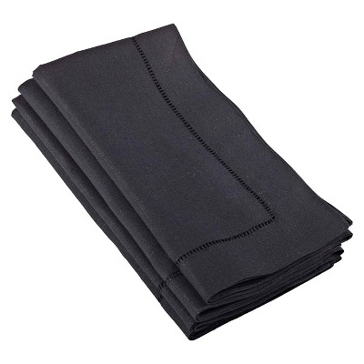 Hemstitched Dinner Napkins Black (Set of 4)