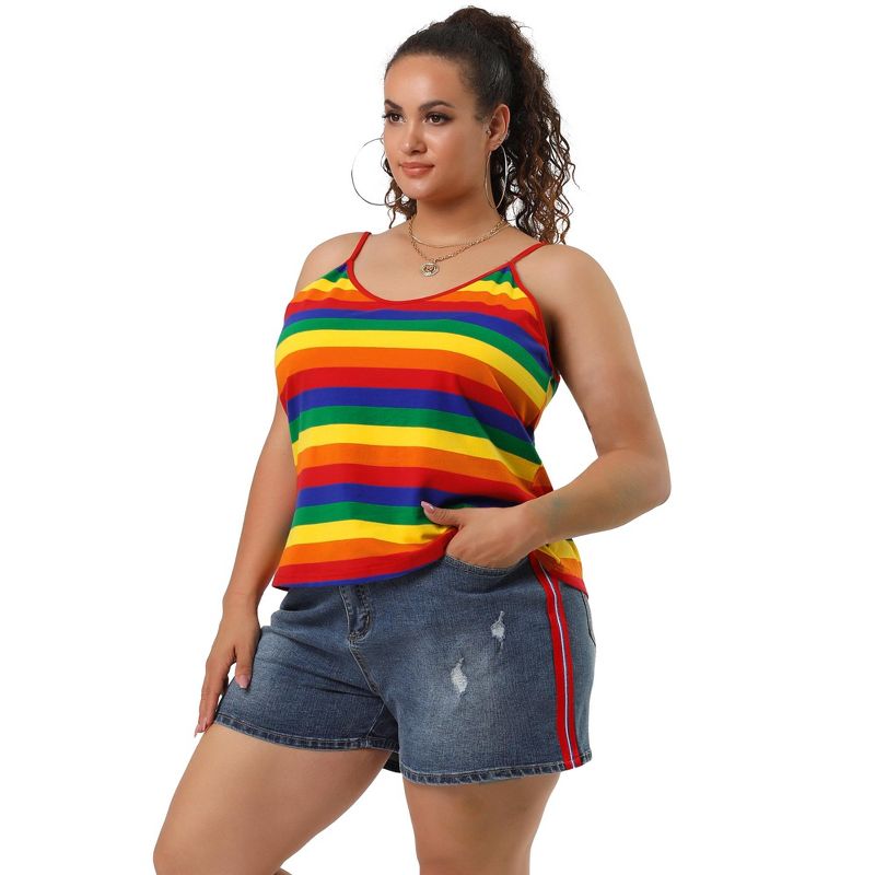 Agnes Orinda Women's Plus Size Stripe Strap Sleeveless Stretch Rainbow Camisole, 4 of 7