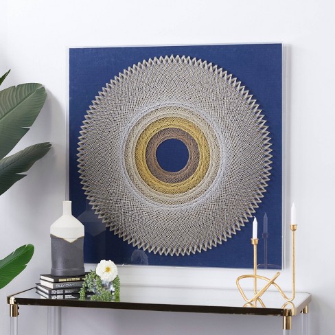 Canvas Geometric Handmade Circular String Art Shadow Box With Canvas  Backing Blue - Olivia & May : Target