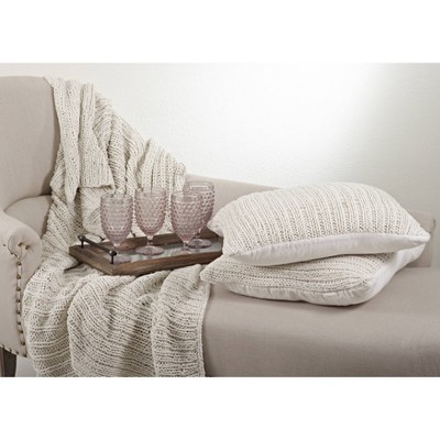 Ivory Cotton Knitted Reversible Throw Blanket 27" x 24.5"