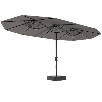 15 Ft Large Patio Umbrella with Solar Lights, Outdoor Double-Sided Rectangle Umbrella with Base, Outdoor Umbrella for Backyard, Pool, Patio