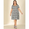 Agnes Orinda Women's Plus Size Floral Inverted Box Pleat Boho T-Shirt Dresses - 3 of 4