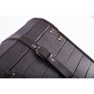 Antique Style Black Wooden Steamer Trunk Coffee Table with Leather Trimmings