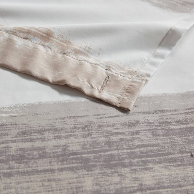 Taupe and Black Watercolor Stripe Shower Curtain with Liner