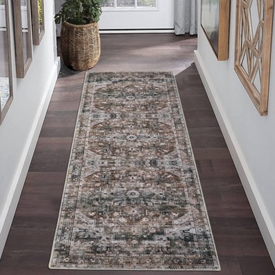 Vintage Area Rug – Washable Low-Pile Carpet, Non-Slip Soft Floor Rug for Living Room, Bedroom & Dining Room