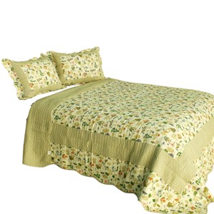 Slickblue Vermicelli Quilted Quilt Set, 8 Floral Design, Full/Queen, Cotton, Machine Washable, 3-Piece - 1 of 4