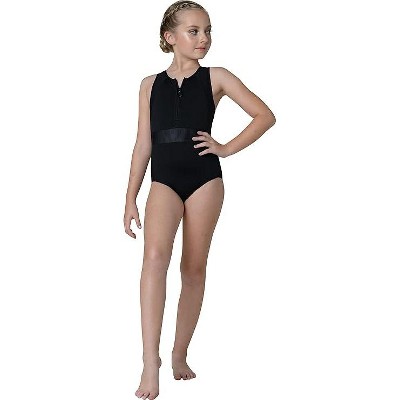 Girl's Leotard Danz N Motion Kinsley 22117A Zip Up Mesh Back Ribbed Accents