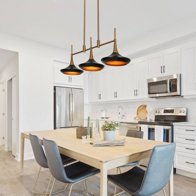 Matte Black and Gold 3-Light Linear Island Pendant