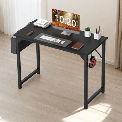 FONTOI Computer Desk with Storage Bag, Modern Home Office Desk,  Gaming Desk with Headphone Hook for Study Work Small Spaces, Brown, 47"*3"*17.5"