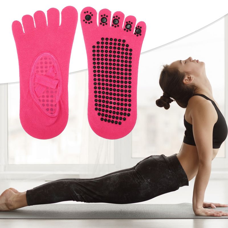 Unique Bargains Non-Slip Yoga Socks Five Toe Socks Pilates Barre for Women with Grips, 2 of 7