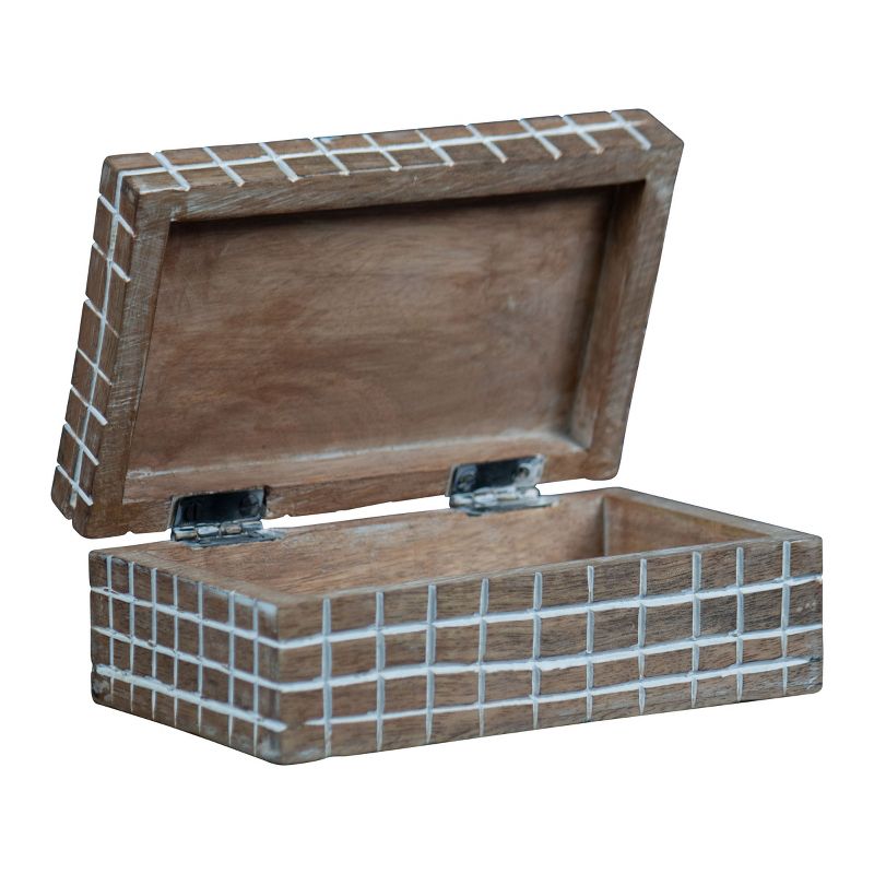 Handcarved Plaid 6x4" Lidded Decorative Wood Storage Box - Foreside Home & Garden, 4 of 11