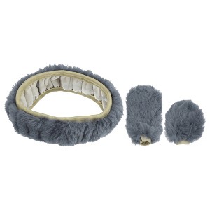 Unique Bargains 1 Set Fluffy Car Steering Wheel Cover Fit for 15" Soft Fluffy Handbrake Cover Gear Shift Boot Cover Universal Short Hair - 1 of 4